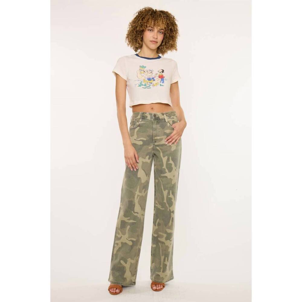NEW KANCAN high-rise wide-leg western jeans in camo
